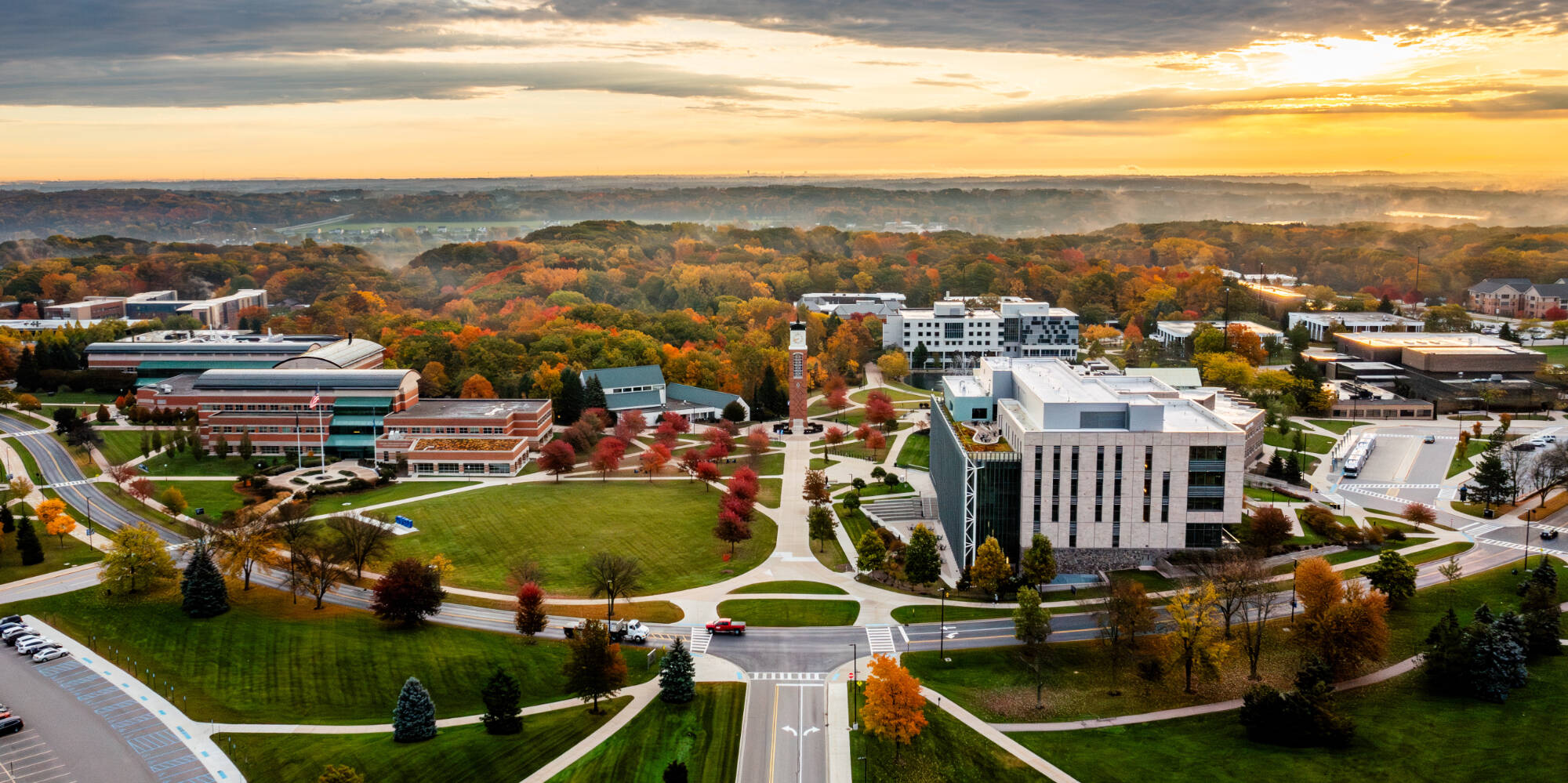 The Valley Campus at sunrise on an autumn day.